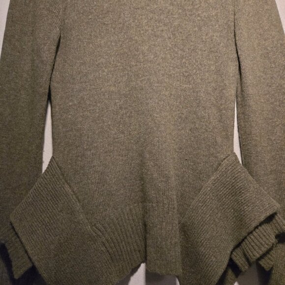 BCBGMAXAZRIA Olive Green Peplum Wool Cotton Cashmere Blend Sweater~ Medium - Picture 2 of 5